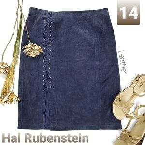 Hal Rubenstein Blue Suede Leather Lace Up Skirt 14